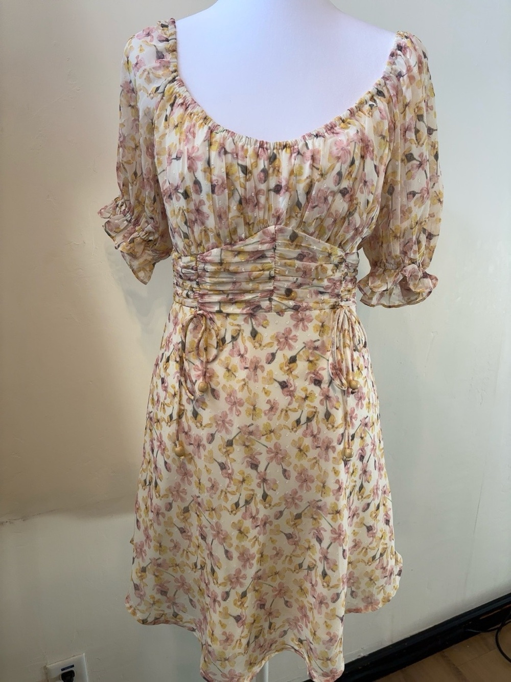 Saints + Secrets Floral Milkmaid Mini Dress Size M Cottagecore Puff Sleeve